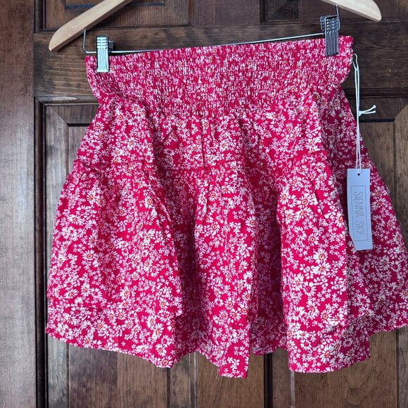 Sienna Sky Dresses & Skirts - NWT Sienna Sky Red w/White & Yellow Flowers Skirt w/Hidden Red Shorts Large